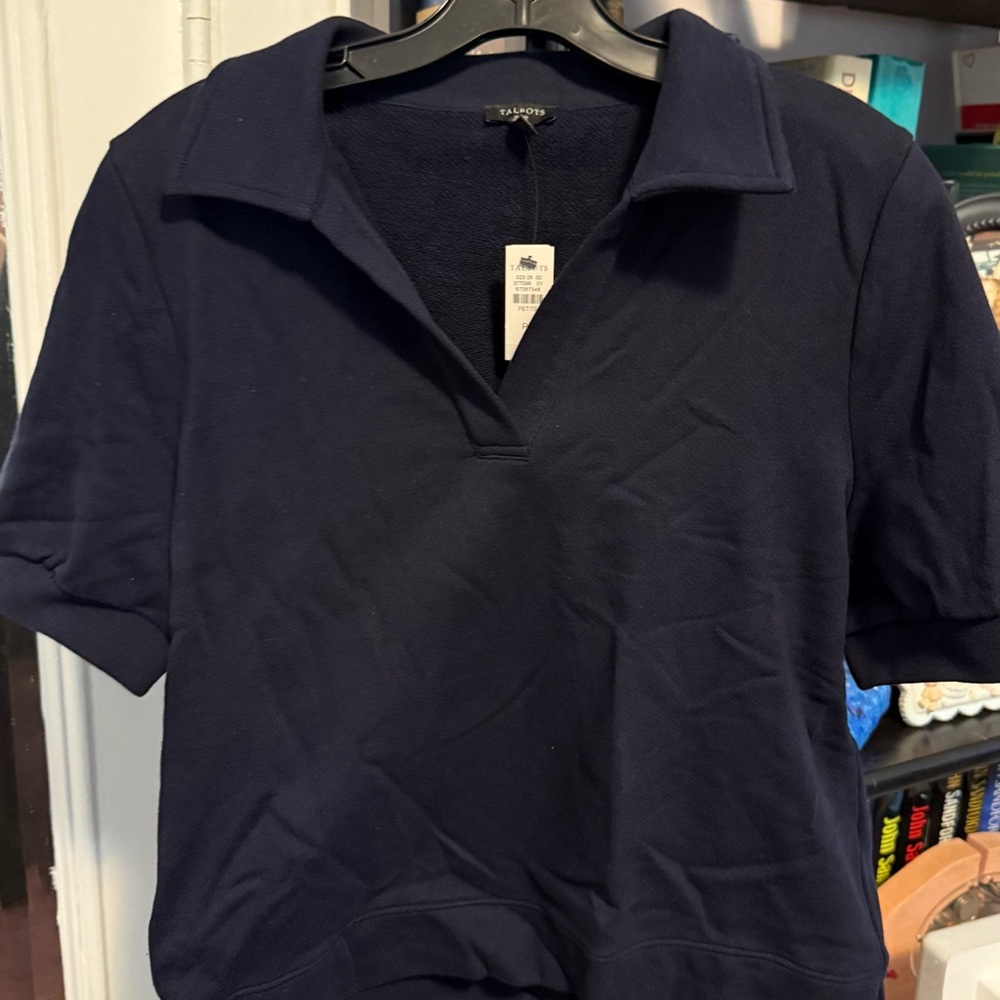Talbots Navy Short Sleeve Top polo style. Lightweight sweatshirt weight